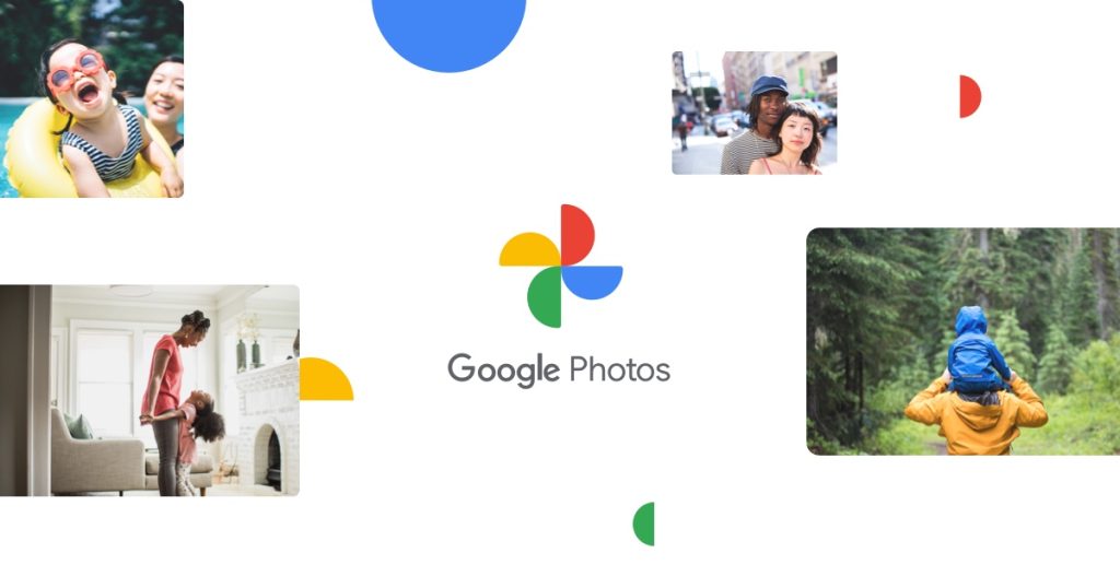 Google photos logo in between four images of different dimensions